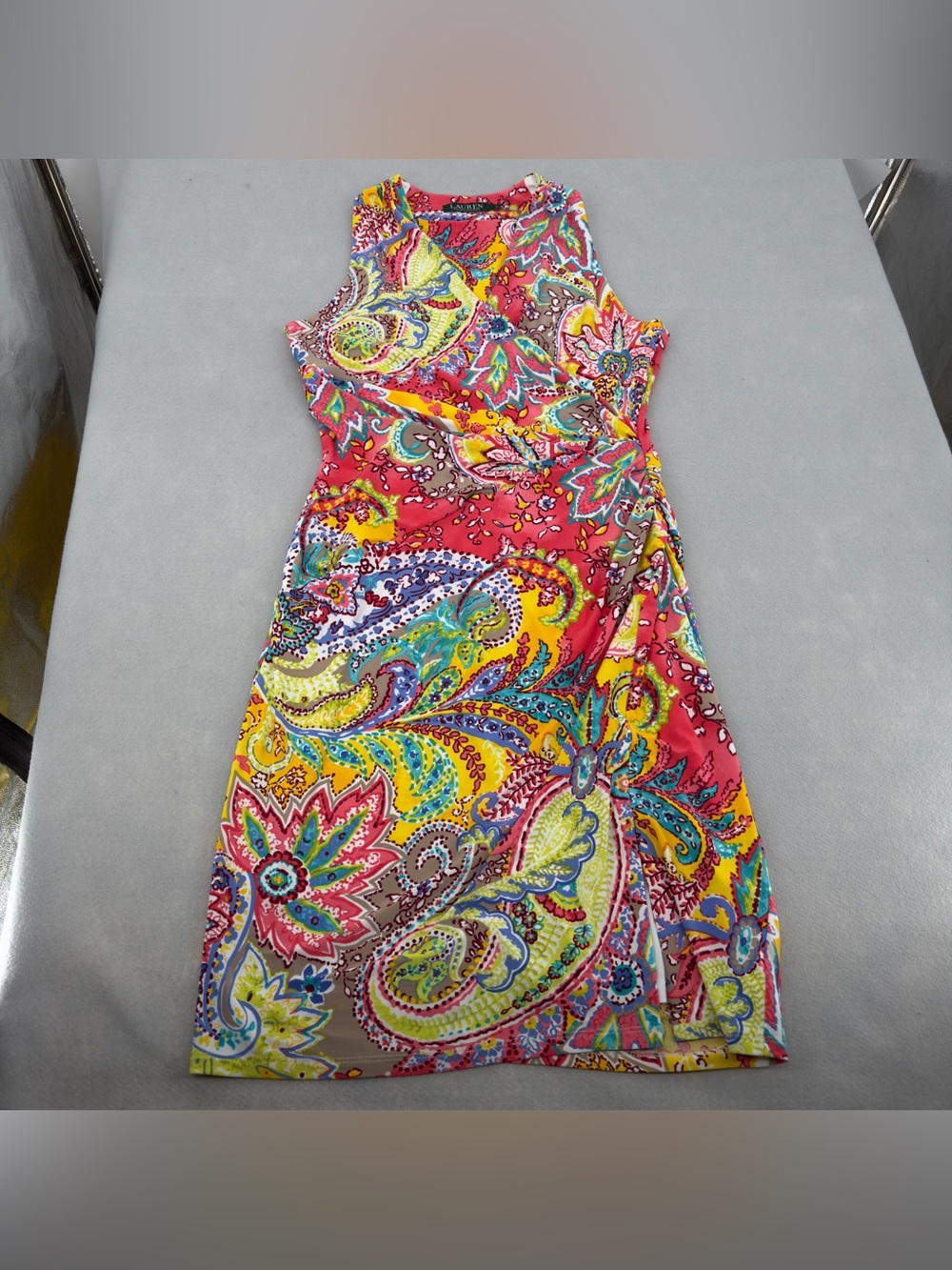 Lauren Ralph Lauren Multi Colored Paisley Print Sleeveless Sheath Dress Sz 8